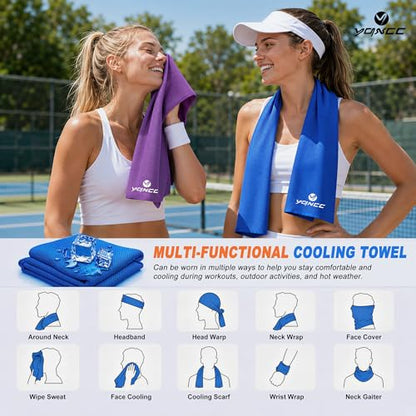 YQXCC 4 Pack Cooling Towels (47"x12"), Ice Cool Neck Towel, Soft Breathable Microfiber for Yoga, Golf, Gym, Running, Camping & Hot Weather - color: Purple/Pink/Light Gray/Dark Blue