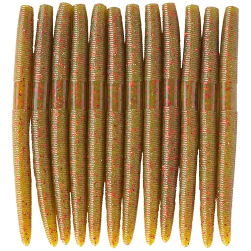 Senko Bait Soft Plastic Lures 5" Senkos 24 Pcs/100pcs for Wacky Rig Freshwater Fishing Green Pumpkin senko with Black Flake Pink Watermelon Double Color - style: Green Pumpkin Red Flake