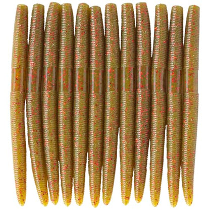 Senko Bait Soft Plastic Lures 5" Senkos 24 Pcs/100pcs for Wacky Rig Freshwater Fishing Green Pumpkin senko with Black Flake Pink Watermelon Double Color - style: Green Pumpkin Red Flake