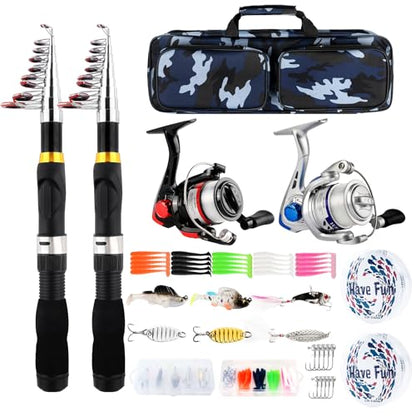2PCS Telescopic Fishing Rod Reel Combo 6.89FT Collapsible Spinning Pole Kit Compact Fishing Lures Tackle Box Accessories Lightweight Travel Fishing Tool Set for Fishermen Gift