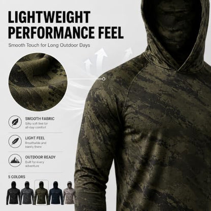 5 Pack Men's Camouflage Long Sleeve Hooded Shirt with Balaclava Face Mask,Sun Protection Fishing Hunting Rash Guard