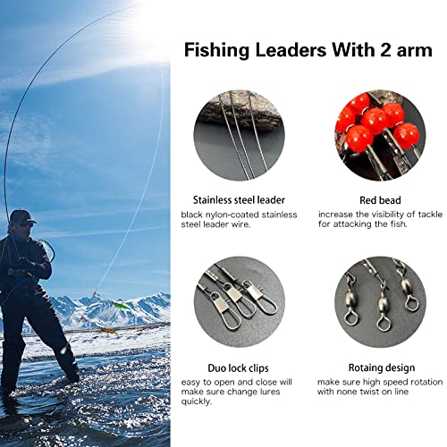 YOTO Fishing Leaders,Stainless Steel Tackle Rig with Tackle Lure Swivels Snaps, Saltwater rig Wire Leader Fishing Leader Wire Bottom rigs for Saltwater - color: Black Fishing Leaders, style: 1arm+2arm-24pcs