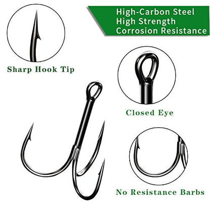 Drasry Fishing Treble Hooks Set for Saltwater Freshwater Size 1/0 to 16 High Carbon Steel Different Fish Hook 50pcs/Box - color: Black, size: #6 to #1/0 Large