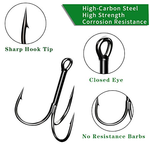 Drasry Fishing Treble Hooks Set for Saltwater Freshwater Size 1/0 to 16 High Carbon Steel Different Fish Hook 50pcs/Box - color: Black, size: #8 to #16 Small
