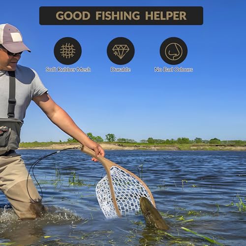 Wooden Fishing Nets - Rubber Fishingnets, Fly Fishing Dipnets, Fishing Nets with Handles - color: White, style: White Silicone Mesh