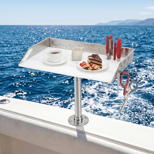 20" Boat Cutting Board, Fishing Filet Table with Tool Holders, CT607 | with Rod, Stainless Steel Ruler, Knife Slots, Plier Storage, Hooks & Cover, for Fishing Boat, Pontoon Boat, Yacht