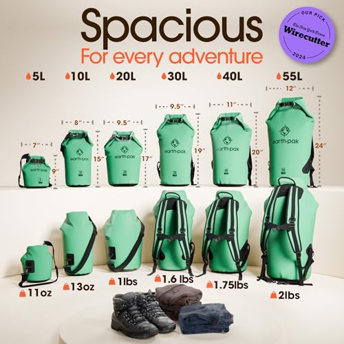 Earth Pak Waterproof Dry Bag - Roll Top Waterproof Backpack Sack Keeps Gear Dry for Kayak with Waterproof Phone Case - color: Seafoam Green, size: 55L