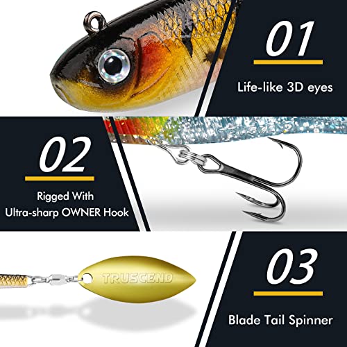 TRUSCEND Shadtale Easy Catch Soft Fishing Lures with BKK Hooks - Trembly Sinking and Vibrating Swim for More Bites, Pre-Rigged Swimbaits for Bass, Trout, Crappie, Walleye, Freshwater Saltwater Fishing - color: E-3.5“,0.5oz