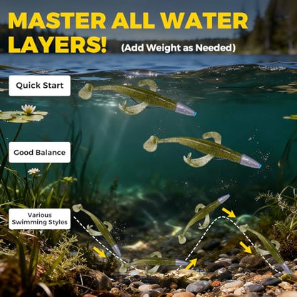 Paddle Tail Swim Baits, 30Pcs TPE Fishing Lures, Unique Vibrating Swim Action, Shaky Sinking Motion, Crappie Lures, for Saltwater/Freshwater - color: Green Shad