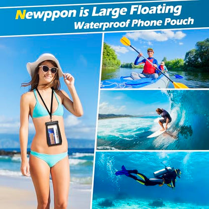 4 Pack Floating Waterproof Phone Pouch - Universal Large Floatable Water Proof Dry Bag Case - Float Clear Cell Holder with Lanyard - for iPhone 17 Pro Max Samsung Galaxy - Beach Swimming Pool - color: Green+Pink+Black+Blue