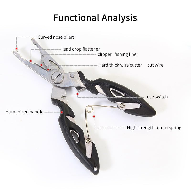DeepCrush Fishing Pliers, Saltwater, Stainless Steel, Multi-Function, Anti-Corrosion, 4.9-Inch, with Sheath and Lanyard, Fishing Gifts for Men (Black)