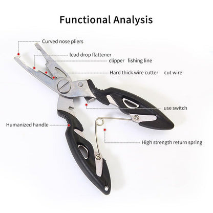 DeepCrush Fishing Pliers, Saltwater, Stainless Steel, Multi-Function, Anti-Corrosion, 4.9-Inch, with Sheath and Lanyard, Fishing Gifts for Men (Black)