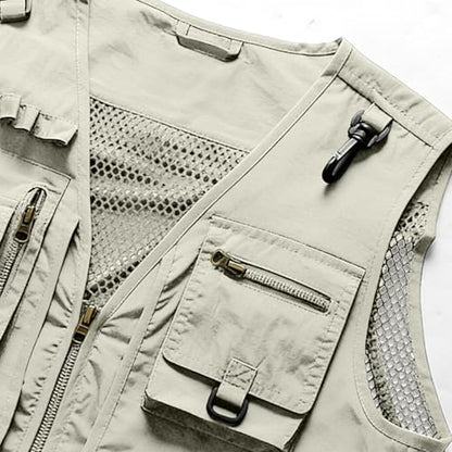 Men's Fishing Vest Casual Utility Lightweight Cargo Vest with Multi Pockets Outdoor Safari Photo Travel Jacket Vest - color: Y004- Beige, size: XX-Large