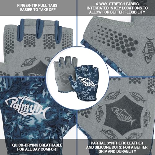 Palmyth Stubby UV Fishing Gloves Sun Protection Fingerless Glove Men Women UPF 50+ SPF for Kayaking, Paddling, Canoeing, Rowing, Driving - color: Voyage, size: XX-Large
