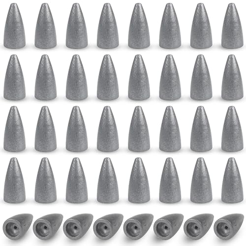 Bullet Fishing Weights Sinkers, 40pcs Worm Weights for Bass Fishing Slip Sinkers Texas Carolina Rig Sliding Weights Lead Fishing Weights Saltwater Freshwater Fishing Tackle - style: 3/8oz-40pcs