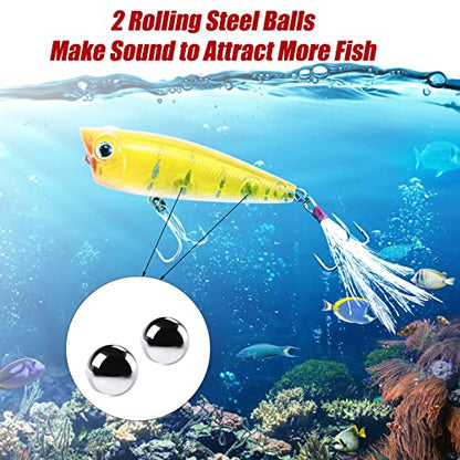 Alwonder 5-Pack Fishing Popper Lure, Fishing Top Water Lures Bass Lures Feathered Treble Hooks Rooster Tail Lure Plugs Hard Baits