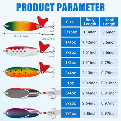 Fishing Spoons Fishing Lures Casting Trout Spoons with Treble Hook Jigging Spoons Hard Metal Spinner Baits for Trout Pike bass Crappie Walleye Freshwater Saltwater Fishing - size: 42g(3/2oz)-5pcs