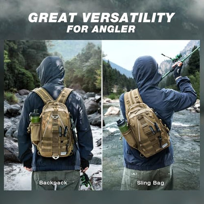 Ghosthorn Fishing Backpack with Tackle Boxes Fish Lip Gripper Pliers Lures Waterproof Tackle Bag with Rod Holder Fishing Gear - color: Khaki Set, size: Standard