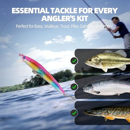 10Pcs Minnow Fishing Lures Set, Shallow Diver Jerkbait with Built-in Sonic Vibrations, Life-Like Bionic Swimbait with Sharp Treble Hooks for Bass, Trout, Walleye, Saltwater & Freshwater - size: 3 3/4inch, 1/4 oz