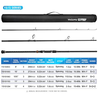PROBEROS Surf Fishing Rod - Casting Spinning Fishing Rods with Tube(Case) 3 Piece 9'/10'/11'/12' Carbon Saltwater Travel Surf Spinning Rods - size: 11'-Spinning-3pc
