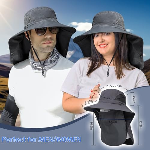 ALANDUO Wide Brim XXL Sun Hats for Men Big Head, UPF 50+ Fishing Sun Hat with Neck Face Flap, Safari Boonie Hat for Men Women - color: Dark Grey