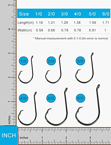 Circle Hooks Saltwater Catfish Bass Fishing Hooks, 180pcs Octopus Offset Fishing Hooks with 5pcs Power Clips