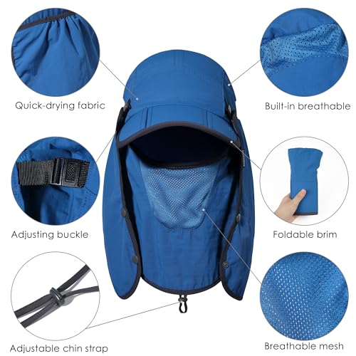 GADIEMKENSD UPF 50+ Folding Fishing Hat 360 Outdoor Sun Hat - color: Blue