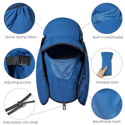 GADIEMKENSD UPF 50+ Folding Fishing Hat 360 Outdoor Sun Hat - color: Blue