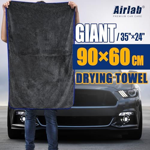 Airlab Microfiber Towels for Cars Wash Drying Extra Large Super Absorbent Cleaning Cloth Auto Detailing Ultra Soft, Lint-Free, Streak-Free, 35 x 24 Inch, Pack of 1, Grey-Blue, 600 GSM - color: Grey-blue