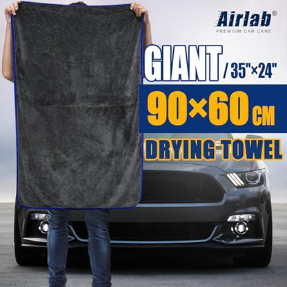 Airlab Microfiber Towels for Cars Wash Drying Extra Large Super Absorbent Cleaning Cloth Auto Detailing Ultra Soft, Lint-Free, Streak-Free, 35 x 24 Inch, Pack of 1, Grey-Blue, 600 GSM - color: Grey-blue