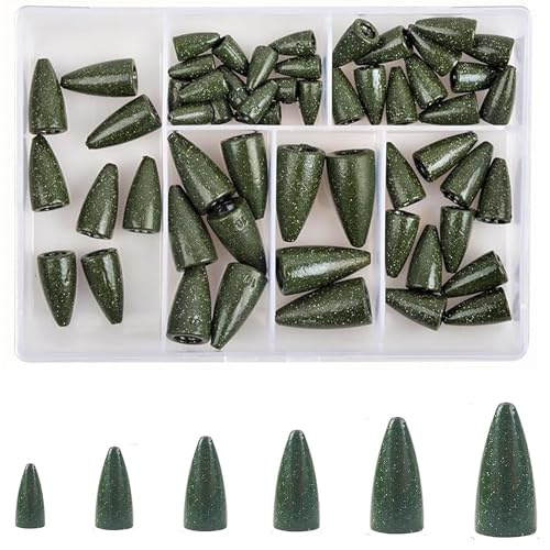 Fishing Weights Sinkers,30/50 Pack Lead Bullet Sinker Worm Weight Bass Fishing Texas Rig Carolina Rigs Slip Sliding Weights Freshwater Saltwater - size: Mix 6 Size - 55pcs