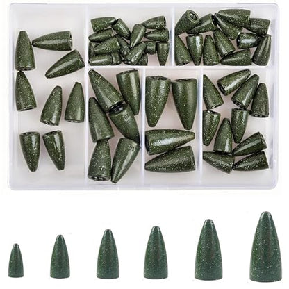 Fishing Weights Sinkers,30/50 Pack Lead Bullet Sinker Worm Weight Bass Fishing Texas Rig Carolina Rigs Slip Sliding Weights Freshwater Saltwater - size: Mix 6 Size - 55pcs