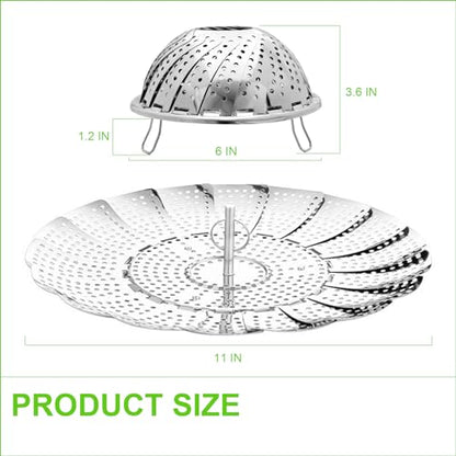 FOFAYU Vegetable Steamer Basket for Cooking, Stainless Steel Veggie Fish Food Steamer Basket, Folding Expandable Steamers to Fit Various Size Pot