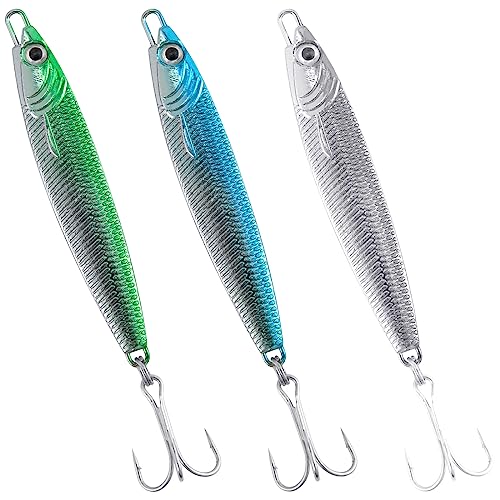 Dr.Fish Fishing Jigs Jigging Spoon Saltwater Fishing Lure Casting Metal Spoon Surf Fishing Mackerel Striper Lures Stinger Bluefish Vertical Diamond Jig - color: Mixed Colors, size: 1/2oz-3 Pieces