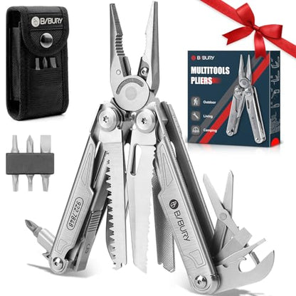 BIBURY Multitool with Pocket Knife, 19-in-1 Stainless Steel Pliers with Scissors, Self-locking Multi tools with EDC Sheath for Home, Camping, Hiking, Survival, Gifts for Men, BI2038A - size: 19-IN-1