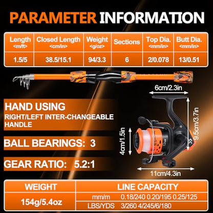 Kids Fishing Rod and Reel Combo,Light Weight Fishing Pole with Spinning Fishing Reel Tackle Bag Lures for Youth,Girls and Boys Good Starter Fishing Kit - color: Orange