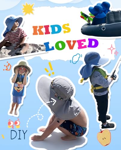 Home Prefer UPF50 Wide Brim Kids Sun Hat Neck Flap Boys Girls Sun Protection Hat for Beach Fishing - color: Hot Pink, size: 4-8 Years