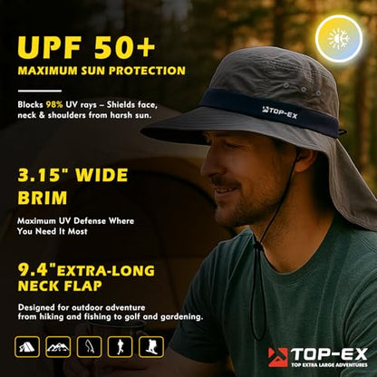 TOP-EX Cooling Sun Hat with Neck Flap – UPF 50+ Wide Brim Breathable Hat for Hiking, Fishing & Big Heads - color: Light Khaki, size: Large-X-Large