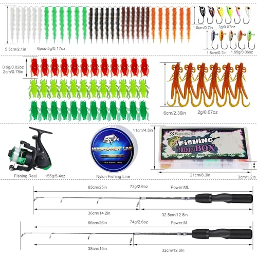 Sougayilang Ice Fishing Rod and Reel Set, Ice Fishing Includes Ice Jigs, Lures, and Essential Tackle,27" Medium/Light Power Ice Spinning Rod,EVA Foam Grip Handle - color: F-spinning ice combo-MYMXE, size: 26"