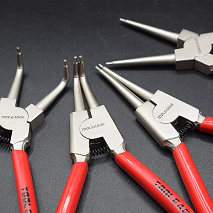 TOOLEAGUE 4 Pcs Snap Ring Pliers Set, Circlip Pliers, 9 inches Internal/External Heavy Duty for Ring Remover Retaining Straight Bent Lock Ring Pliers Set - size: 9 inches (Bent/Straight, Internal/External, 4Pcs)