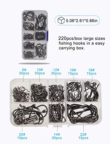 Fishing Hooks High Carbon Steel, Freshwater Saltwater Forged Catfish Hooks Sharp Barbed Carp Hooks, Worm Soft Bait Jig Fishhooks, Large Size Set Size 22 20 18 16 14 12 10 6