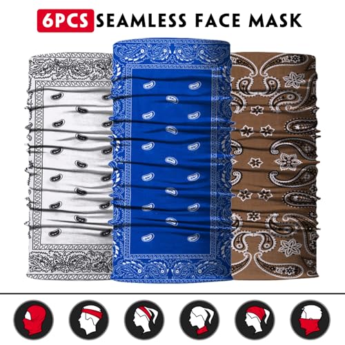 Venswell Neck Gaiter Face Mask Men Women,Seamless Bandana Rave Face Cover Scarf Mask,Balaclava,Headband, Head Wrap,Headwear - color: A-women Paisley