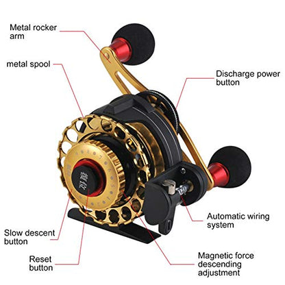 Inline Ice Fishing Reel, All Metal Fishing Wheel 3.6:1 Positioning with Magnetic Automatic Line Out Device for Raft, Lake, Sea, Rock Fishing - size: Right Hand