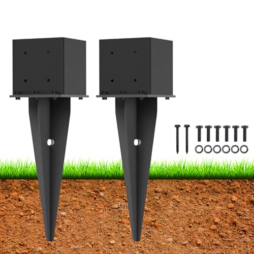 2 Pcs 22-inch 6"x 6" Fence Post Anchor Ground Spike(Internal 5.6"x5.6") | Metal Post Stake Ground With Black Powder-Coated|Fence Stakes Post Base For Deck|Fence|Porch|Railing|Mailbox - size: 2, style: 6"x 6"