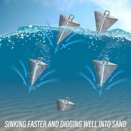 Alwonder Pyramid Sinkers Lead Fishing Weights for Surf Pompano Catfishing | Pyramid Weights 1oz-2LB Saltwater Freshwater Fishing Sinkers No-Roll Triangle Inshore Ocean Beach Casting Bottom Pier Fishing - size: 32oz-4 Pack