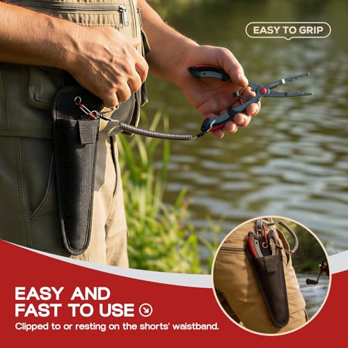 Fishing Pliers 8.4” Long Nose Multi-Function Fishing Tool – Stainless Steel Hook Remover, Line Cutter & Split Ring Opener with Safety Lanyard for Freshwater & Saltwater Fishing