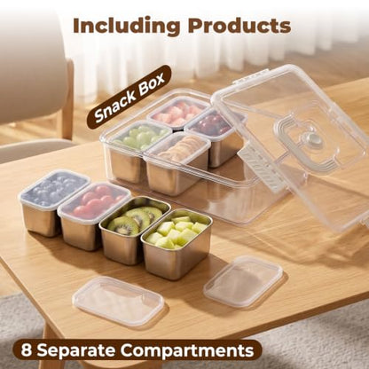 Homelove Snackle Box Container, Snack Container Divided Serving Tray with 8-Compartment Snack Platter, Lid and Handle, Food Organizer for Outdoor Travel Party Beach Picnic - color: A