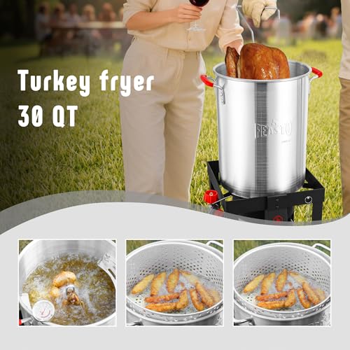 Feasto 30 Qt Turkey Fryer with Basket & 10QT Fish Fryer Kit | 50,000 BTU Outdoor Propane Burner, Multi-use outdoor cooker, for Lobster, Crab, Crawfish, Shrimp Boiling and Frying - size: 30 qt & 10 qt