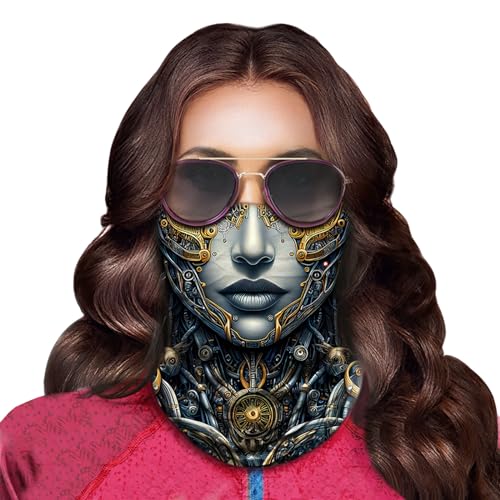 Obacle Skull Face Mask for Women Dust Wind Sun Protection Rave Festival Riding - color: Women Gold Gray Face