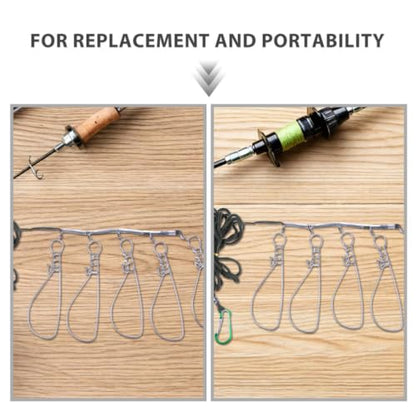 FENICAL Fishing Stringer Clips with 5-Lock Structure 3 Sets Stainless Steel for Convenient Catch and Release, Fish-Friendly Design Live Fish Holder Snap Hooks for Kayak and Bass Fishing
